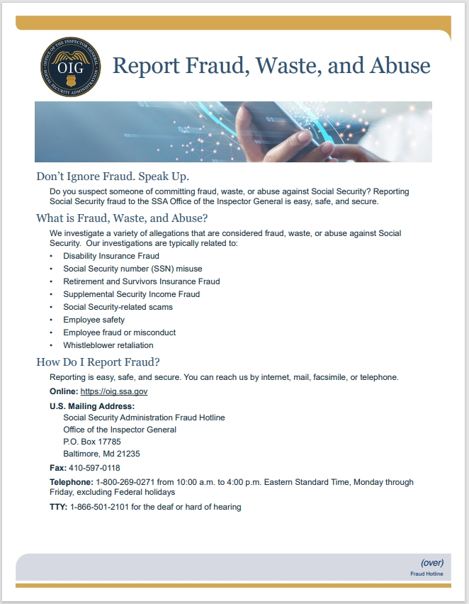 Cover of the Fraud Hotline flyer